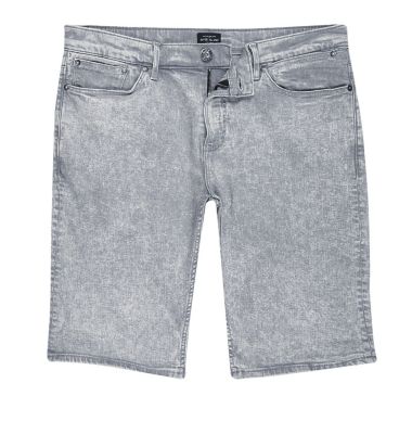 Grey acid wash skinny fit shorts